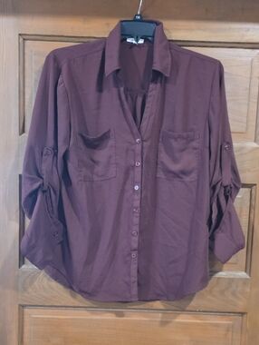 Maurices Button-Front Utility Blouse in Burgundy